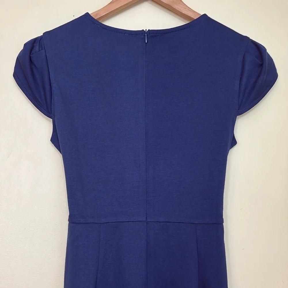 Manydress | NWT Navy Blue Cap Sleeve Belted Unlined Midi Dress Medium - Picture 12 of 14